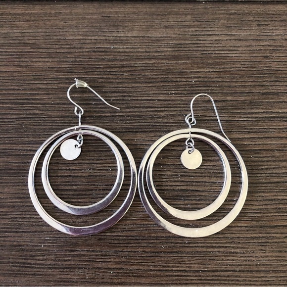 Sliver metal double hoop fishhook earrings - Picture 1 of 1